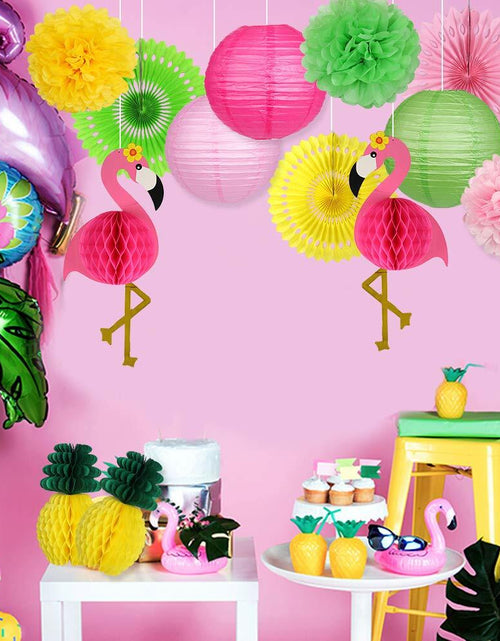 Load image into Gallery viewer, YUNXUAN Flamingo Pineapple Party Decorations Paper Lanterns Fans Pom Poms

