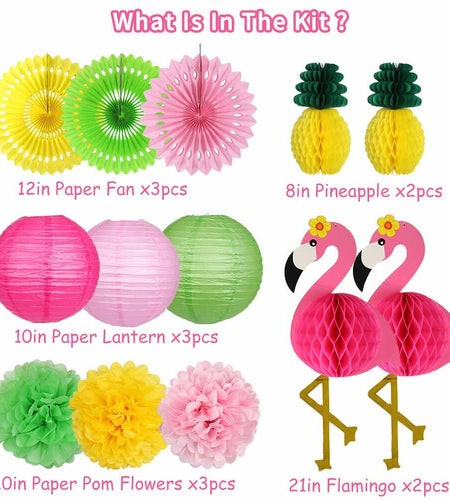 YUNXUAN Flamingo Pineapple Party Decorations Paper Lanterns Fans Pom Poms