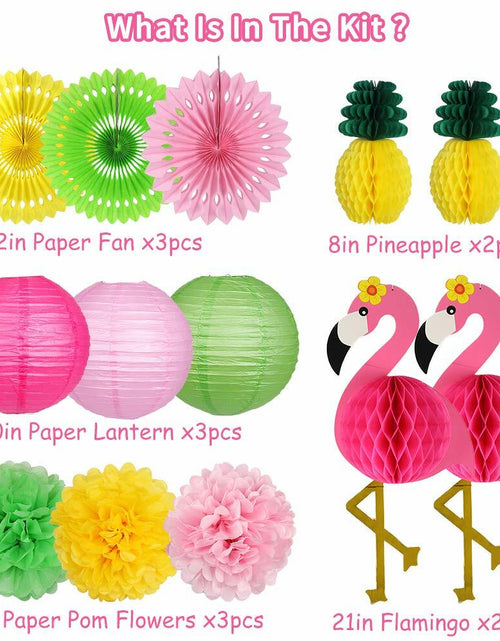 Load image into Gallery viewer, YUNXUAN Flamingo Pineapple Party Decorations Paper Lanterns Fans Pom Poms
