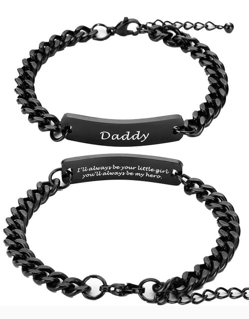 Load image into Gallery viewer, Huiuy Engraved DAD Stainless Steel Link Bracelet Black 9 Inch
