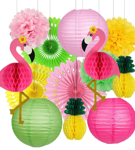 YUNXUAN Flamingo Pineapple Party Decorations Paper Lanterns Fans Pom Poms
