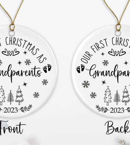 AnhTram97 Our First Christmas As Grandparents Ornament White Ceramic DoubleSided