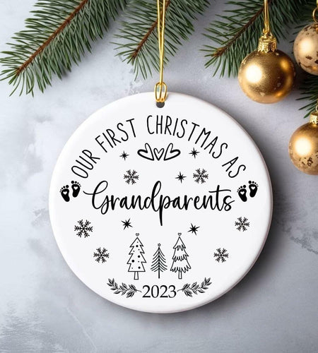 AnhTram97 Our First Christmas As Grandparents Ornament White Ceramic DoubleSided