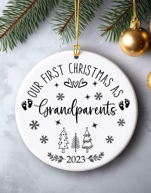 Load image into Gallery viewer, AnhTram97 Our First Christmas As Grandparents Ornament White Ceramic DoubleSided
