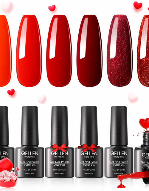 Load image into Gallery viewer, GELLEN Gel Nail Polish Set 6 Colors Burgundy Red Glitter Crimson Celebration
