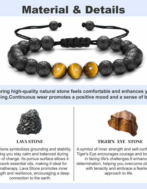 Load image into Gallery viewer, M SHUYUN Tiger Eye Men's Adjustable 8mm Beaded Lava Rock Bracelet
