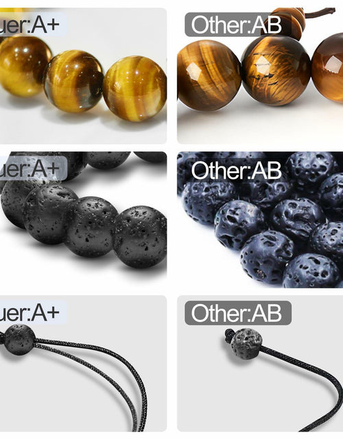 Load image into Gallery viewer, M SHUYUN Tiger Eye Men's Adjustable 8mm Beaded Lava Rock Bracelet

