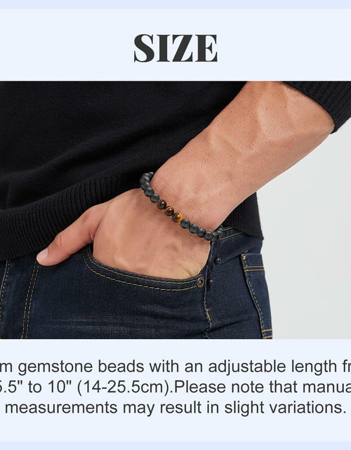 Load image into Gallery viewer, M SHUYUN Tiger Eye Men's Adjustable 8mm Beaded Lava Rock Bracelet
