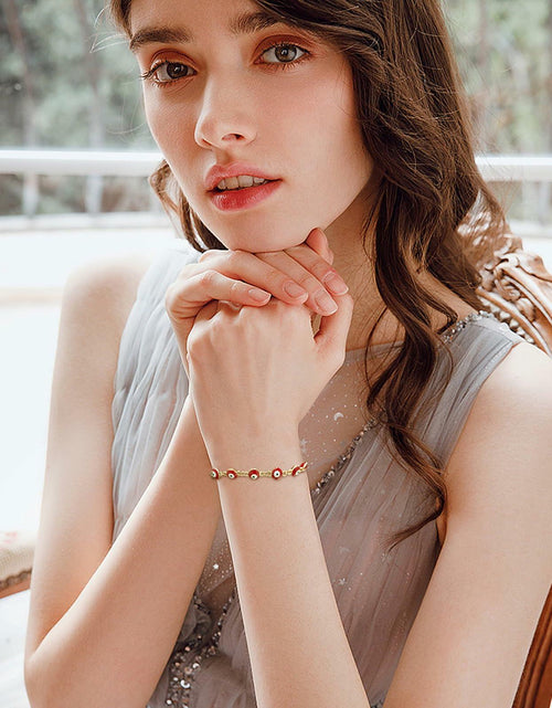 Load image into Gallery viewer, LETAJOY 14k Gold Evil Eye Bracelet Women Red Eyes Rope Chain 8.26"

