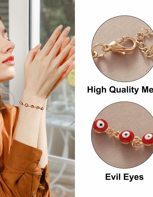 Load image into Gallery viewer, LETAJOY 14k Gold Evil Eye Bracelet Women Red Eyes Rope Chain 8.26"
