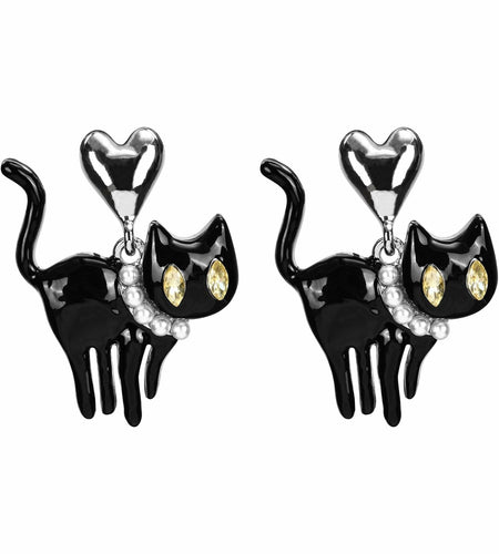 OFGOT7 Black Cat Halloween Pearl Dangle Earrings Metal Jewelry for Women