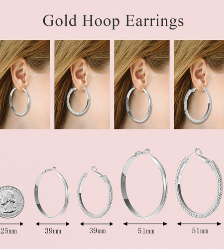 fcaylo 925 Sterling Silver Gold Hoop Earrings Lightweight Hypoallergenic 40mm
