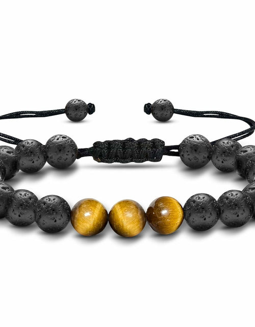 Load image into Gallery viewer, M SHUYUN Tiger Eye Men's Adjustable 8mm Beaded Lava Rock Bracelet
