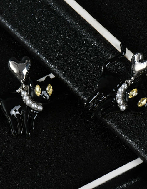 Load image into Gallery viewer, OFGOT7 Black Cat Halloween Pearl Dangle Earrings Metal Jewelry for Women
