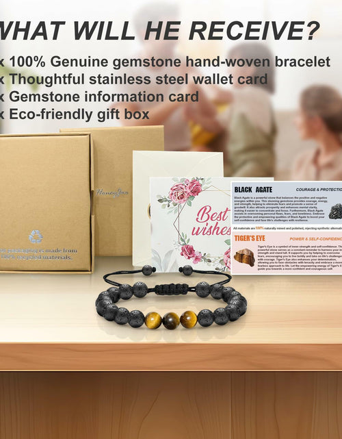 Load image into Gallery viewer, M SHUYUN Tiger Eye Men's Adjustable 8mm Beaded Lava Rock Bracelet
