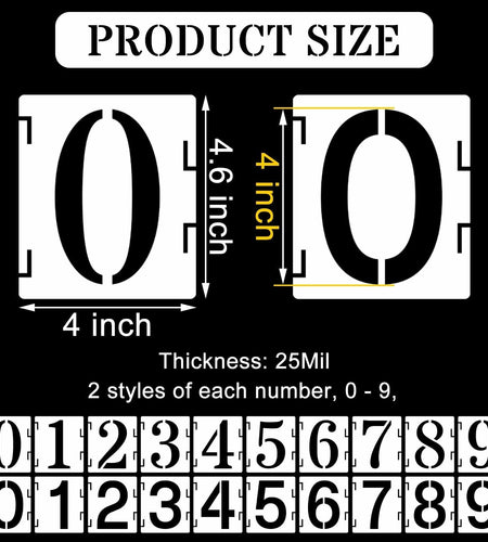 Duozea 4 Inch Number Stencils Set Plastic Reusable Templates for Painting