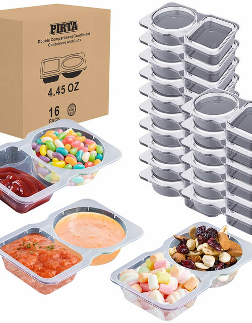 Load image into Gallery viewer, Double Compartment Condiment Containers with Lids 16 PCS Plastic Reusable
