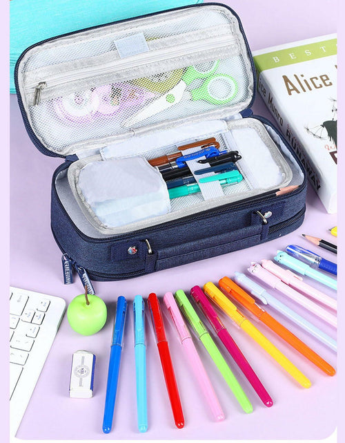 Load image into Gallery viewer, KEBEIXUAN Canvas Pencil Case Large Capacity Zipper Organizer Pink
