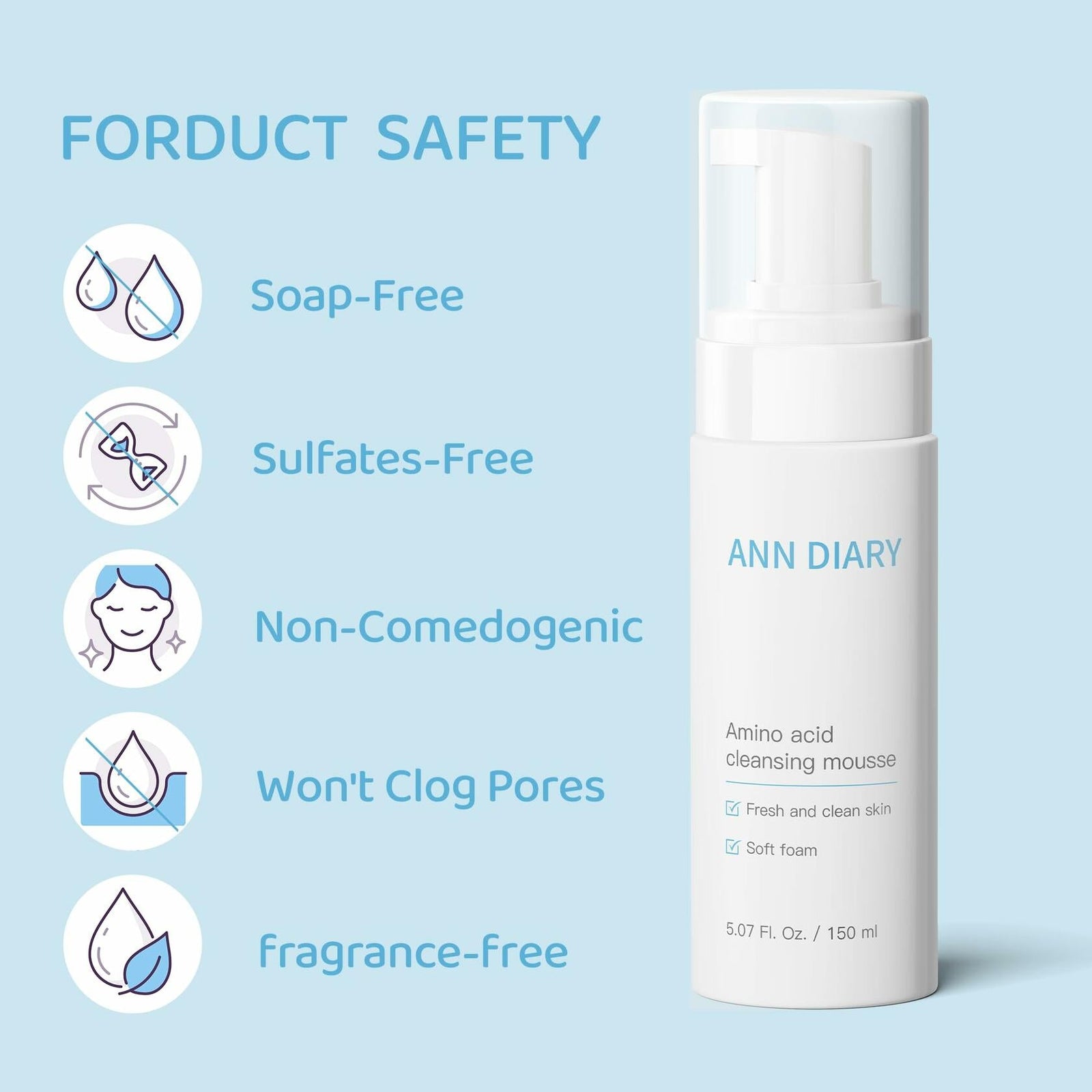 ANN DIARY Amino Acid Cleansing Mousse Hydrating Gentle Cleanser 150ML