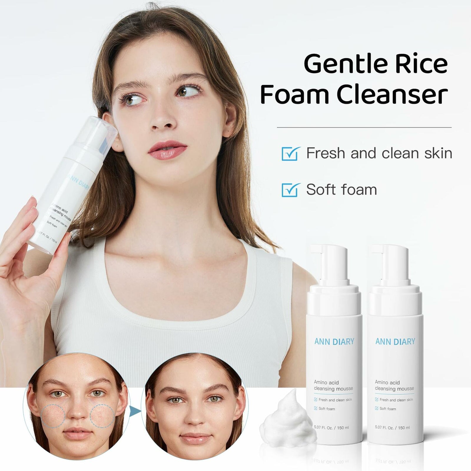 ANN DIARY Amino Acid Cleansing Mousse Hydrating Gentle Cleanser 150ML