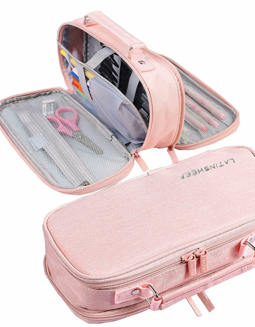 Load image into Gallery viewer, KEBEIXUAN Canvas Pencil Case Large Capacity Zipper Organizer Pink
