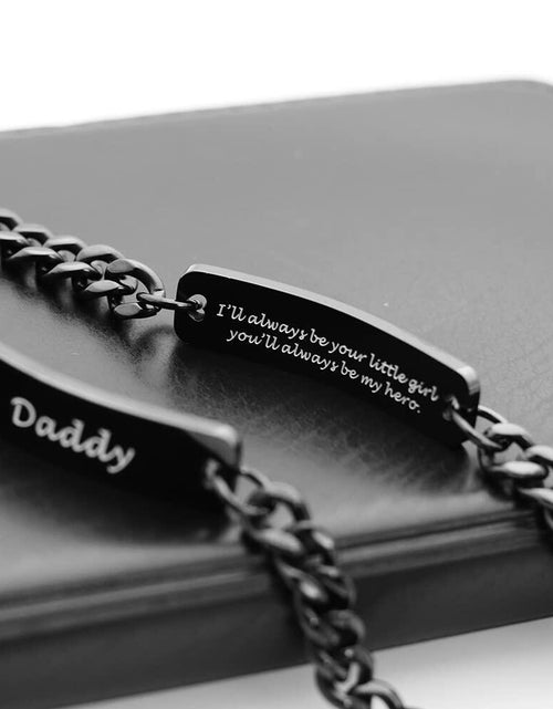 Load image into Gallery viewer, Huiuy Engraved DAD Stainless Steel Link Bracelet Black 9 Inch
