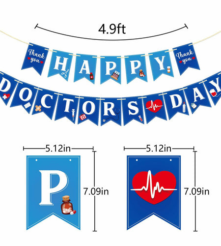 Qttier National Doctor's Day Banner Blue Cardstock Pre-strung Party Decor