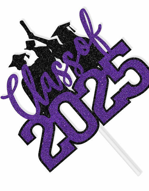 Load image into Gallery viewer, RLXPT Class of 2025 Cake Topper Congrats Grad Black Purple Glitter Foil
