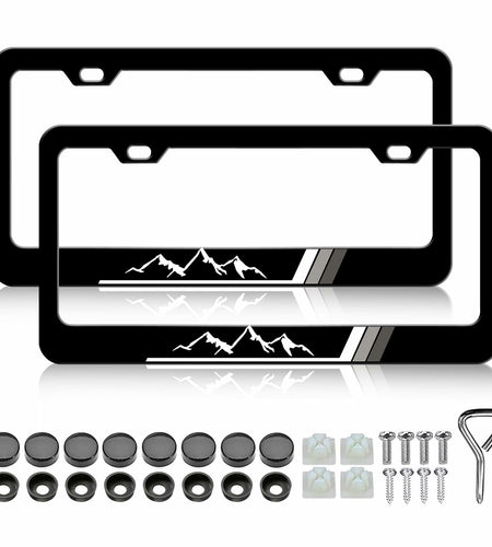 2PCS Tri-Color Mountain License Plate Frames Stainless Steel White Gray