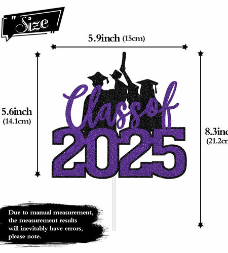 RLXPT Class of 2025 Cake Topper Congrats Grad Black Purple Glitter Foil