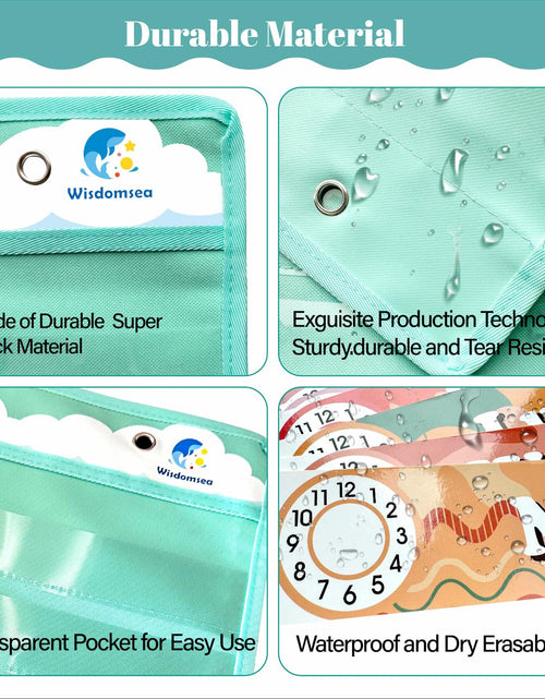 Load image into Gallery viewer, Wisdomsea Pocket Chart Classroom Blue 39 Double-Sided Erasable Cards
