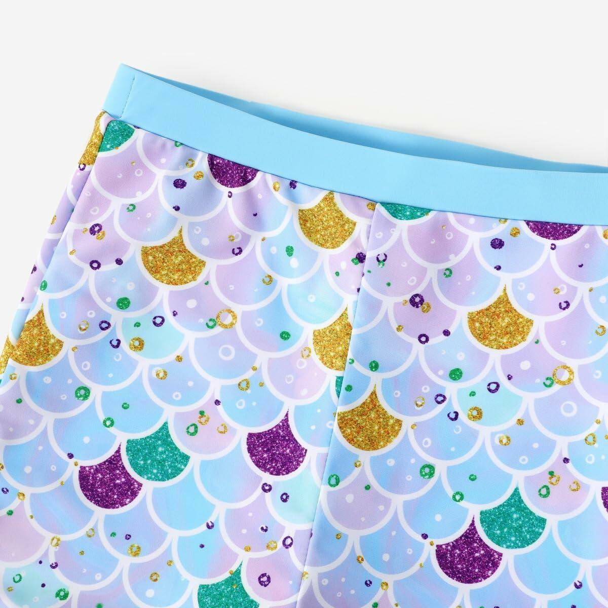 PATPAT Girls 2-Piece Tankini Swimsuit Set Sky Blue Fish Mermaid Size 10-11