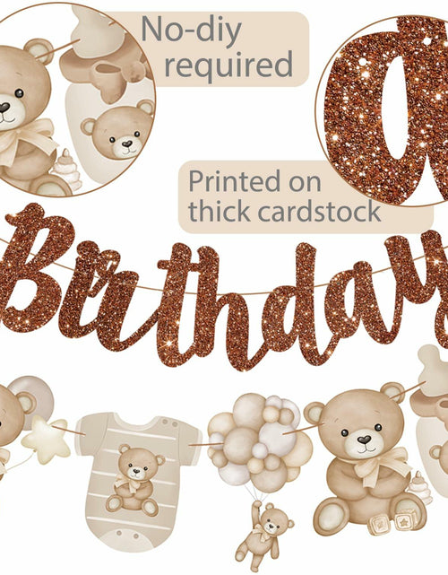 Load image into Gallery viewer, CANDY CHEF My Beary 1st Birthday Banner Set 3Pcs Brown Glitter Animals
