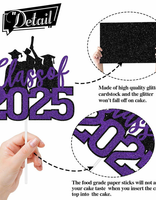 Load image into Gallery viewer, RLXPT Class of 2025 Cake Topper Congrats Grad Black Purple Glitter Foil
