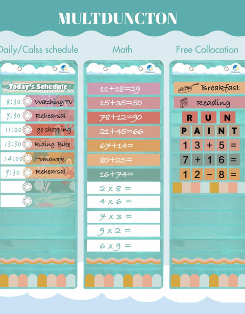 Load image into Gallery viewer, Wisdomsea Pocket Chart Classroom Blue 39 Double-Sided Erasable Cards
