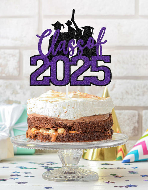 Load image into Gallery viewer, RLXPT Class of 2025 Cake Topper Congrats Grad Black Purple Glitter Foil
