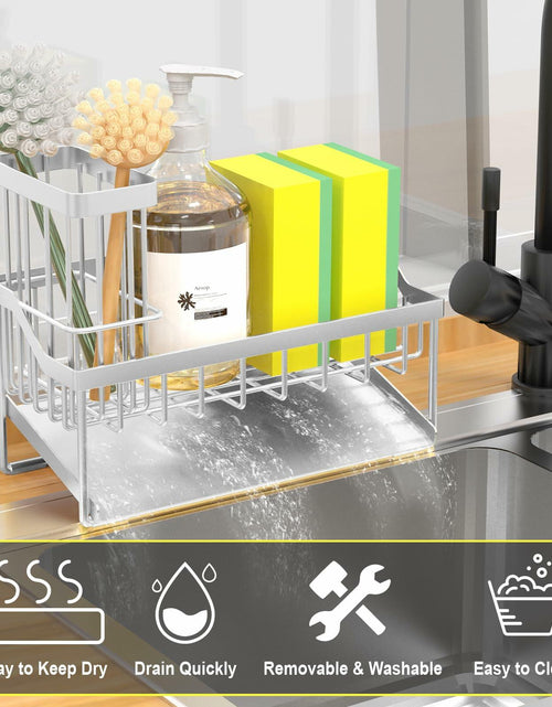 Load image into Gallery viewer, Vanwood Kitchen Sink Caddy Sponge &amp; Brush Holder Stainless Steel Silver
