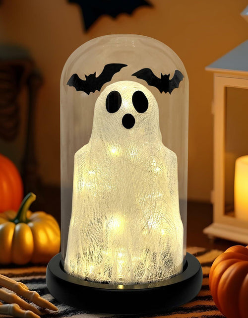 Load image into Gallery viewer, DAZONGE Lighted Ghost in Glass Dome Cloche Halloween Decor Indoor Black White
