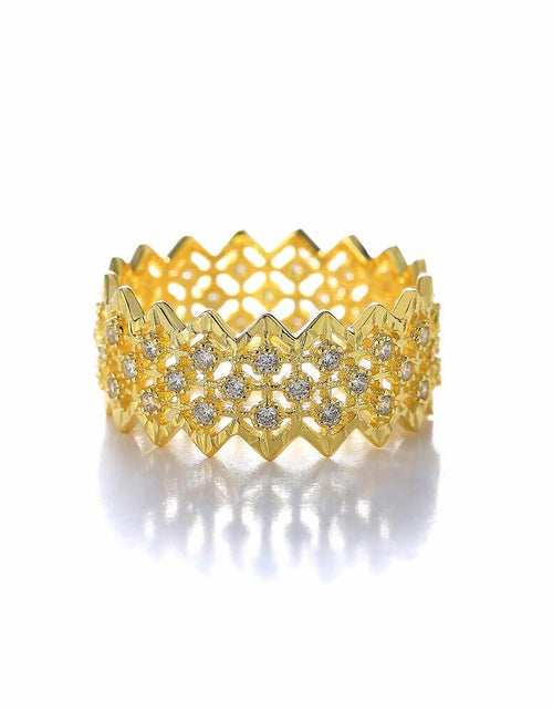 Load image into Gallery viewer, Mozume 14K Gold Plated Sterling Silver Ring Eternity Band (Gold 2, 8)
