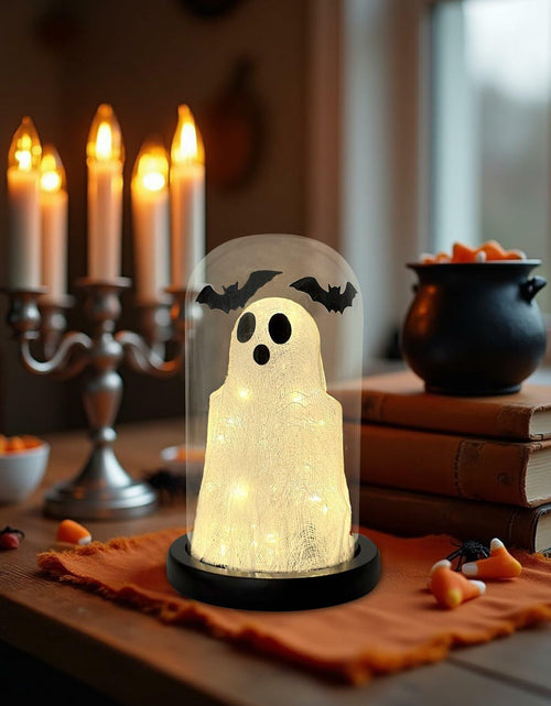 Load image into Gallery viewer, DAZONGE Lighted Ghost in Glass Dome Cloche Halloween Decor Indoor Black White
