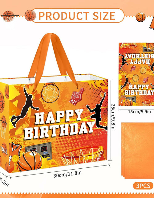 Load image into Gallery viewer, SolarGlory Orange Basketball Gift Bag Large with Handles Tissue Paper Card
