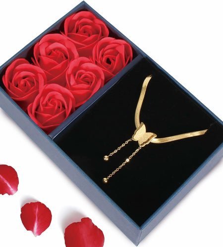 18K Gold Butterfly Necklace for Women Elegant Jewelry Gift Box Included