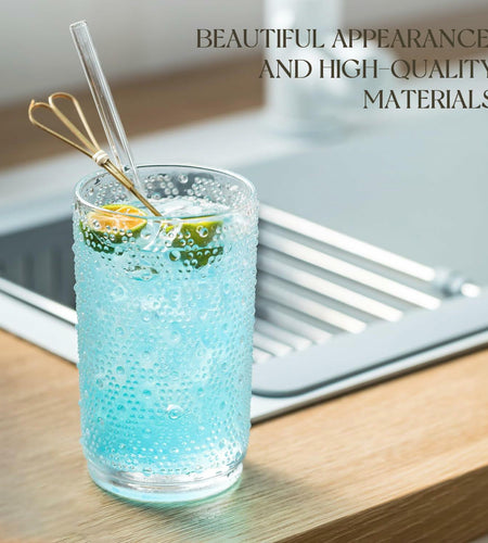 KEMORELA 6PCS Hobnail Old-Fashioned Glasses Set 15oz with Reusable Straws