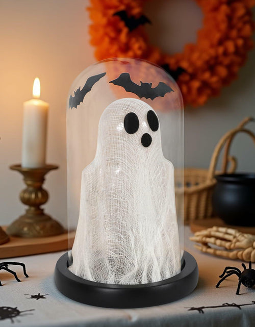 Load image into Gallery viewer, DAZONGE Lighted Ghost in Glass Dome Cloche Halloween Decor Indoor Black White
