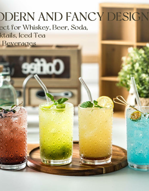 Load image into Gallery viewer, KEMORELA 6PCS Hobnail Old-Fashioned Glasses Set 15oz with Reusable Straws
