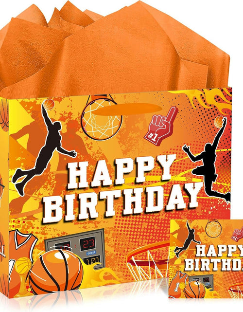 Load image into Gallery viewer, SolarGlory Orange Basketball Gift Bag Large with Handles Tissue Paper Card

