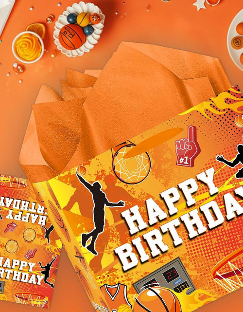 Load image into Gallery viewer, SolarGlory Orange Basketball Gift Bag Large with Handles Tissue Paper Card
