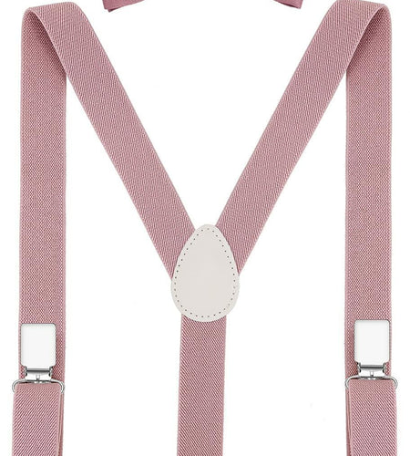 Pzle Boys' Bow Tie and Suspenders Set Adjustable Elastic 30 Inches Blush Pink