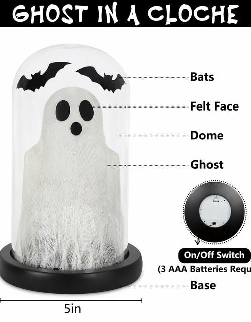Load image into Gallery viewer, DAZONGE Lighted Ghost in Glass Dome Cloche Halloween Decor Indoor Black White
