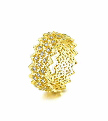 Mozume 14K Gold Plated Sterling Silver Ring Eternity Band (Gold 2, 8)